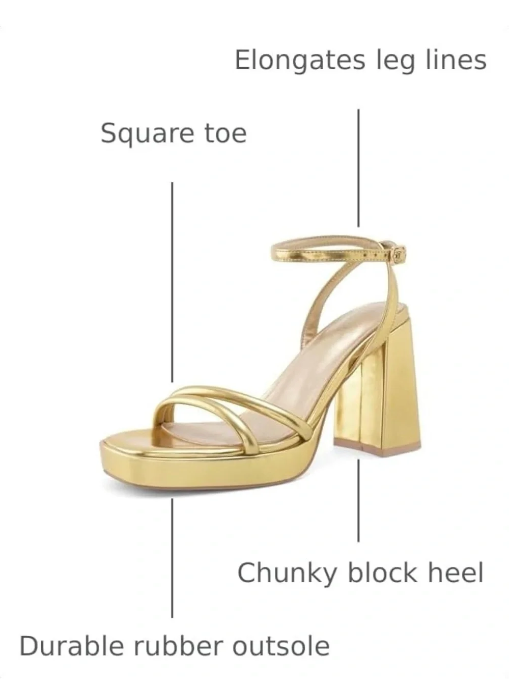 Gracestride Gold Platform Block Heel Ankle Strap Sandals Size 8.5 New #Lux-CL